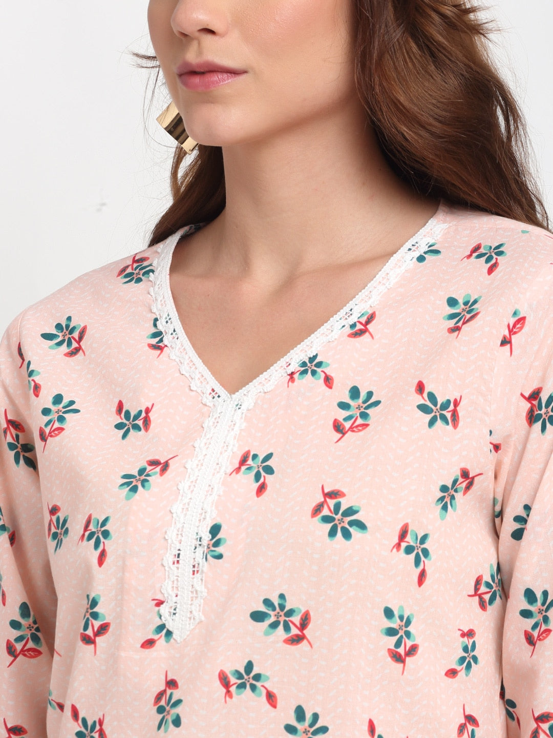 Blanc9 Laced Detail Printed Kurti-B9EW36
