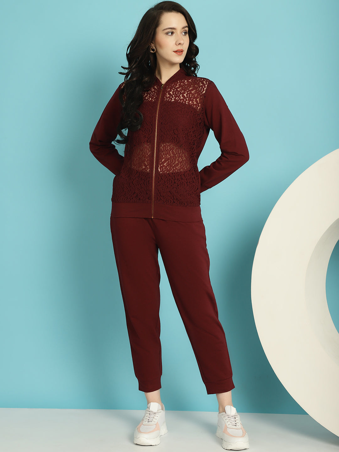 Blanc9 Laced Front Open Sweatshirt Jogger Set