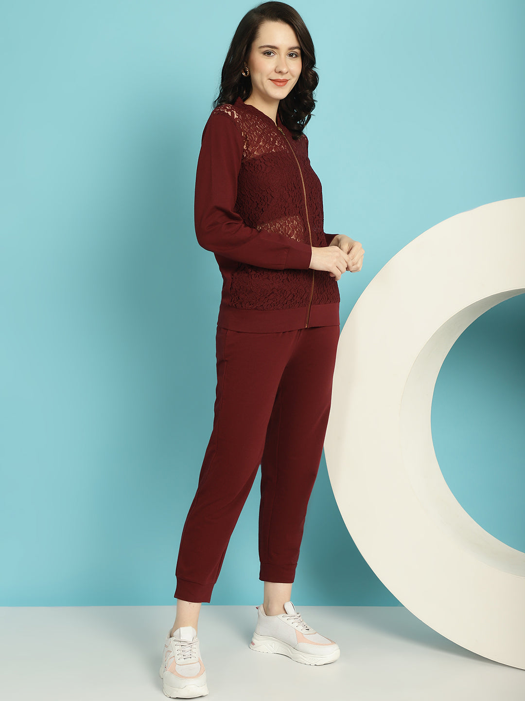Blanc9 Laced Front Open Sweatshirt Jogger Set