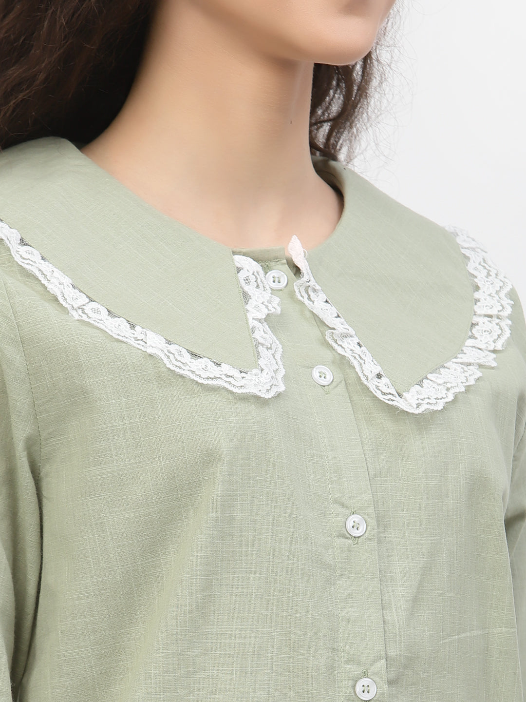Blanc9 Lacy Cotton Green Pretty Pyjama Night Suit-B9NW41GN