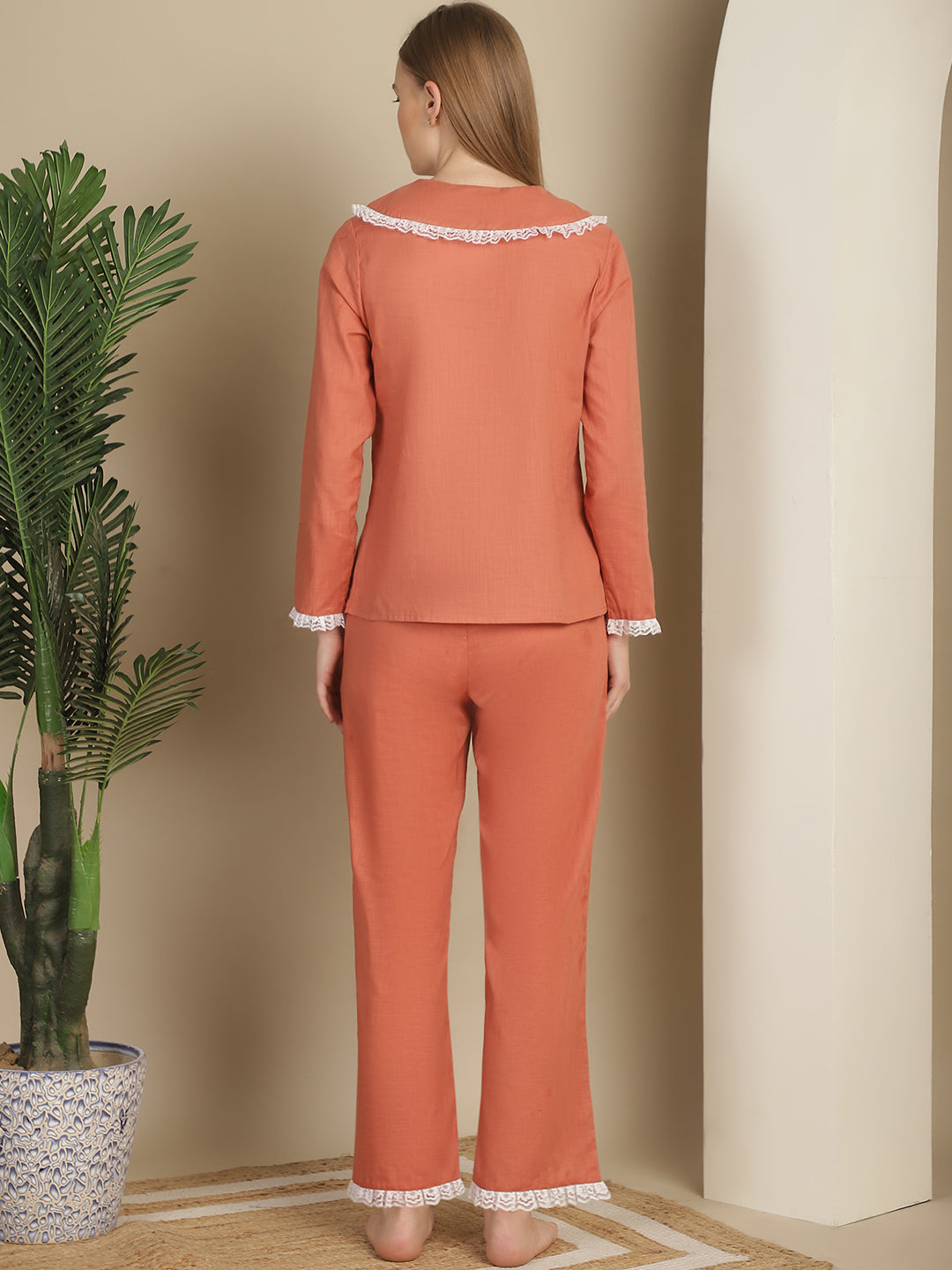 Blanc9LacyCottonOrangePrettyPyjamaNightSuit-B9NW41O