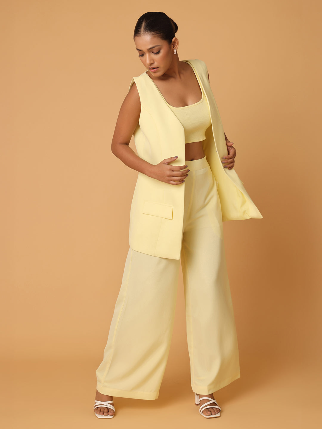Lemon Yellow 3Pc Set With Rib Cami
