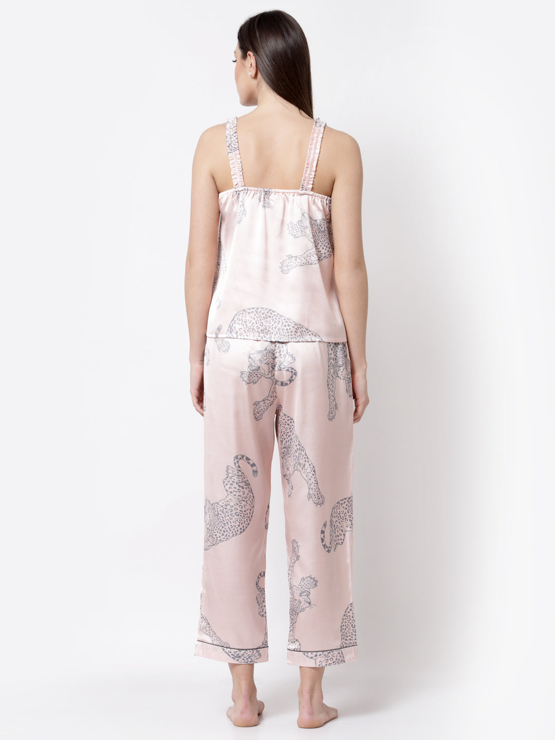 Blanc9 Leopard Printed Peach And Grey Pyjama Night Suit-B9NW38P
