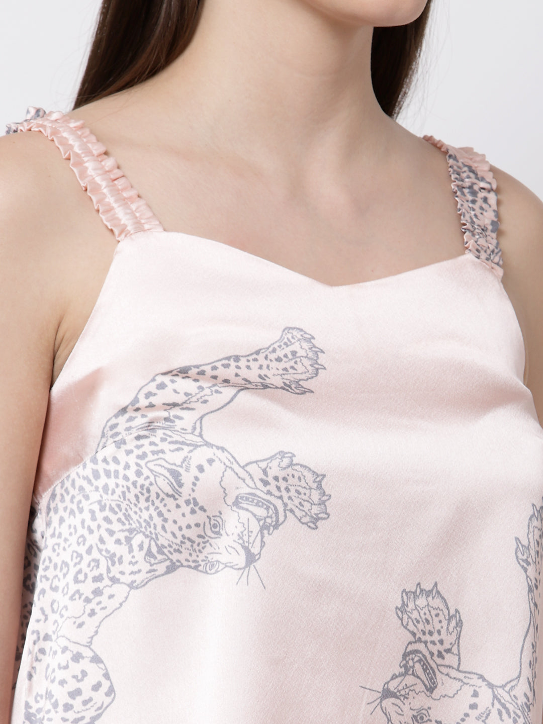 Blanc9 Leopard Printed Peach And Grey Pyjama Night Suit-B9NW38P