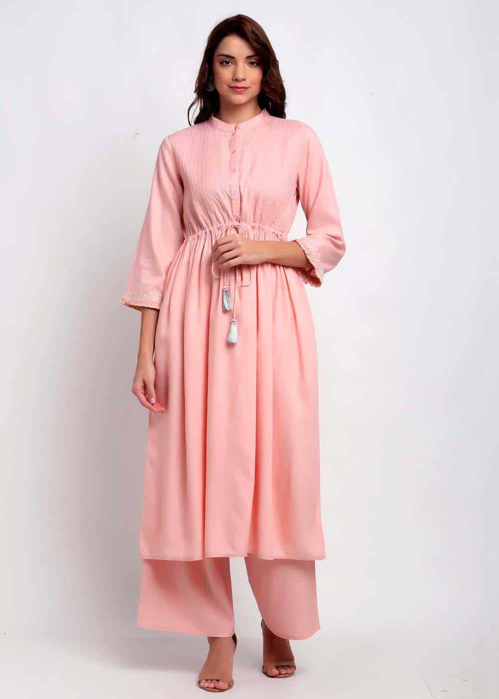 Blanc9 Lurex Detailed Peach Kurti-B9EW43
