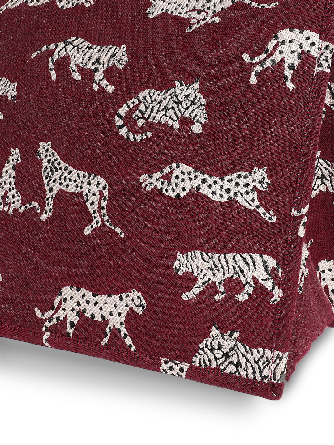 Blanc9 MAROON JACQUARD TIGER PATTERNED HANDBAG-B9HB01M
