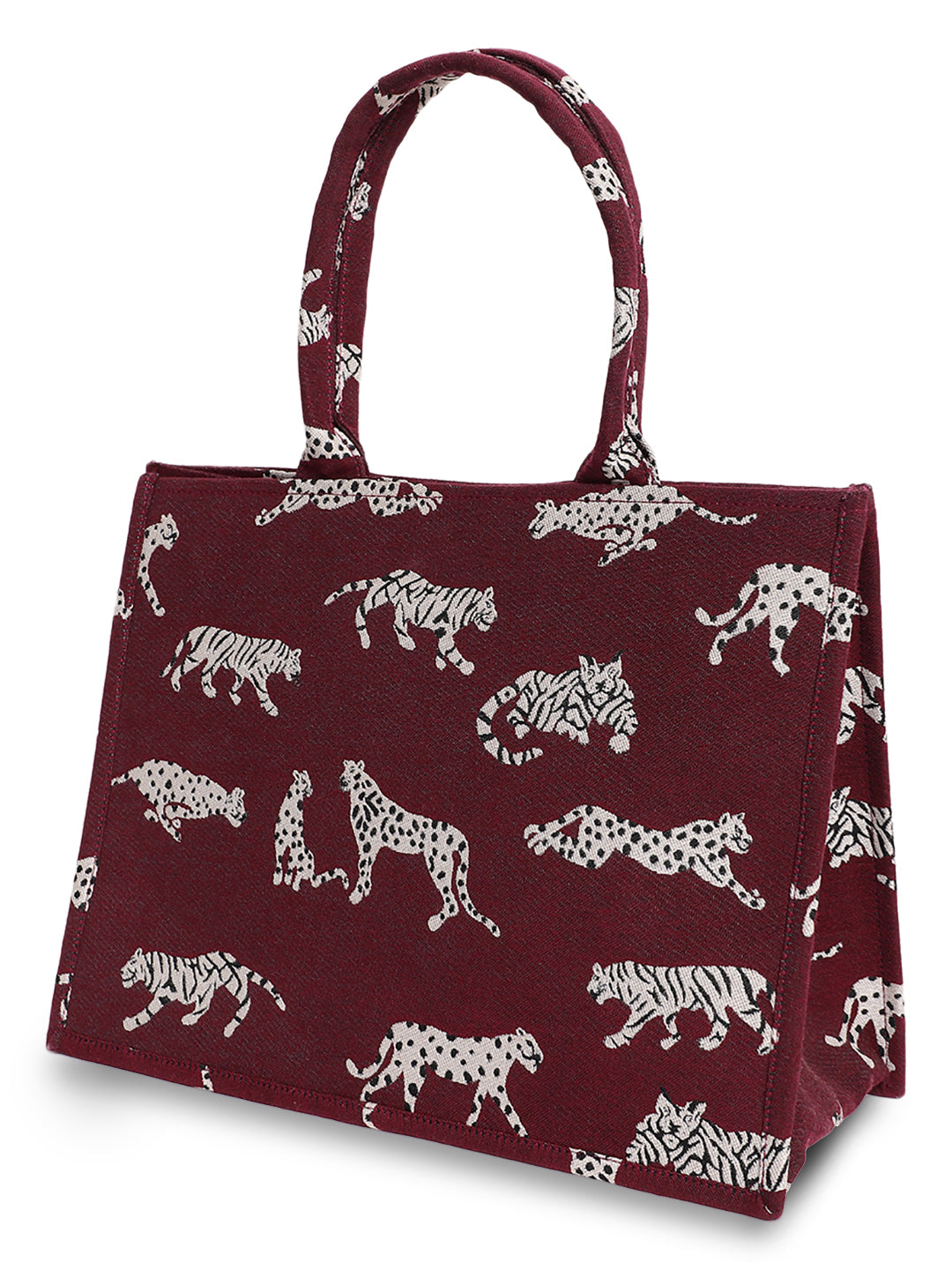 Blanc9 MAROON JACQUARD TIGER PATTERNED HANDBAG-B9HB01M