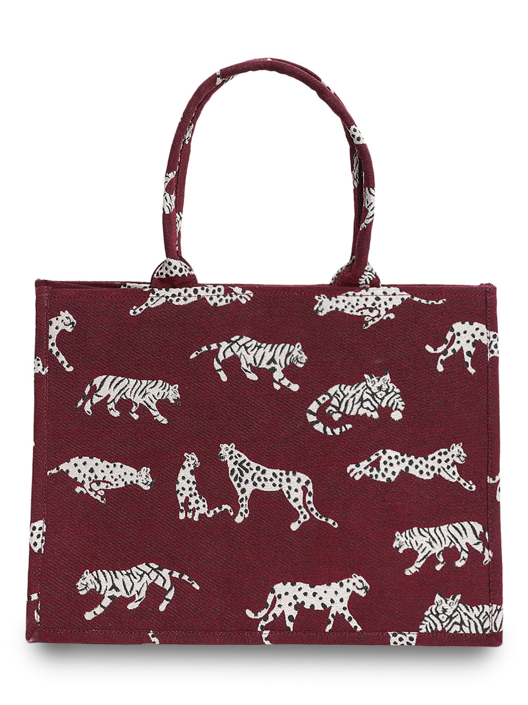 Blanc9 MAROON JACQUARD TIGER PATTERNED HANDBAG-B9HB01M