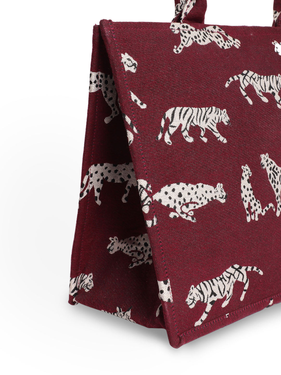 Blanc9 MAROON JACQUARD TIGER PATTERNED HANDBAG-B9HB01M