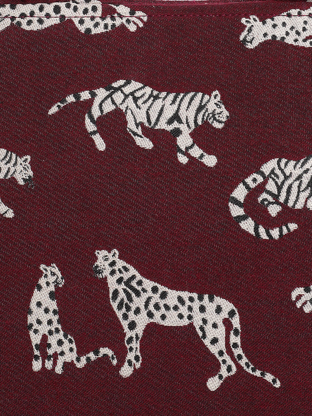 Blanc9 MAROON JACQUARD TIGER PATTERNED HANDBAG-B9HB01M