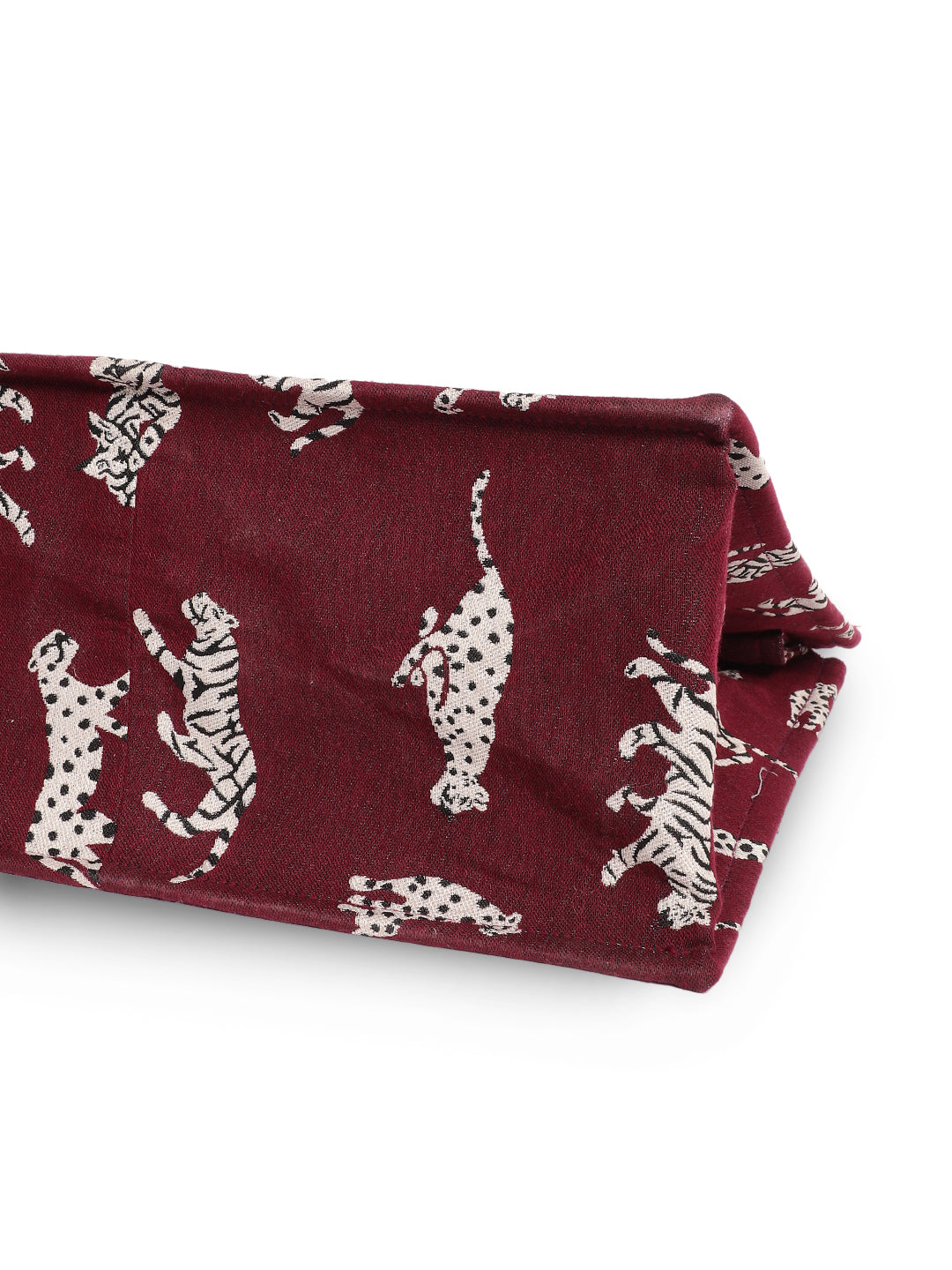 Blanc9 MAROON JACQUARD TIGER PATTERNED HANDBAG-B9HB01M