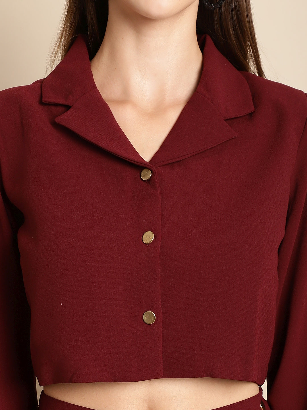 Blanc9 Maroon Cropped Blazer Pants Co-Ord Set-B9ST75