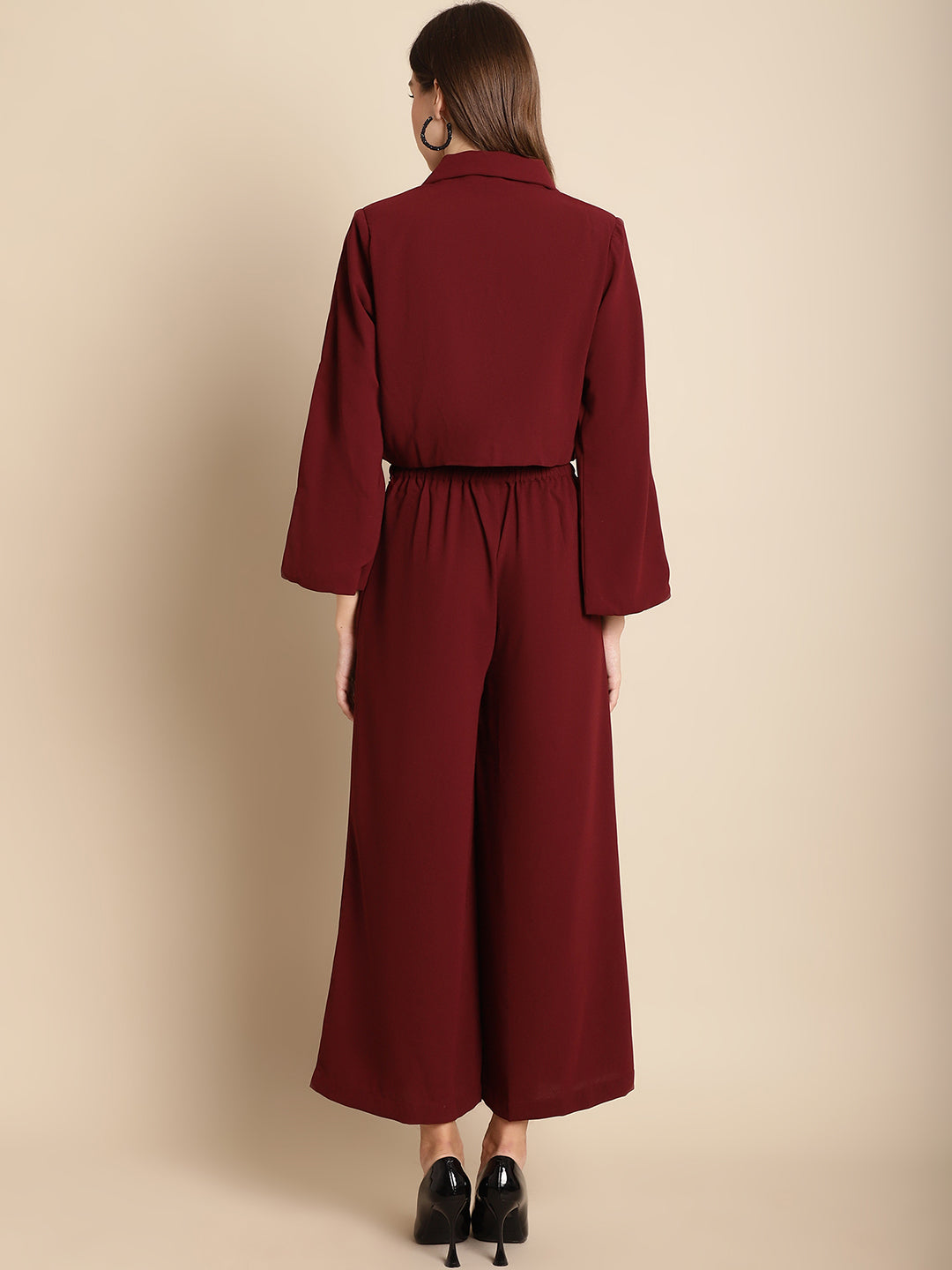 Blanc9 Maroon Cropped Blazer Pants Co-Ord Set-B9ST75