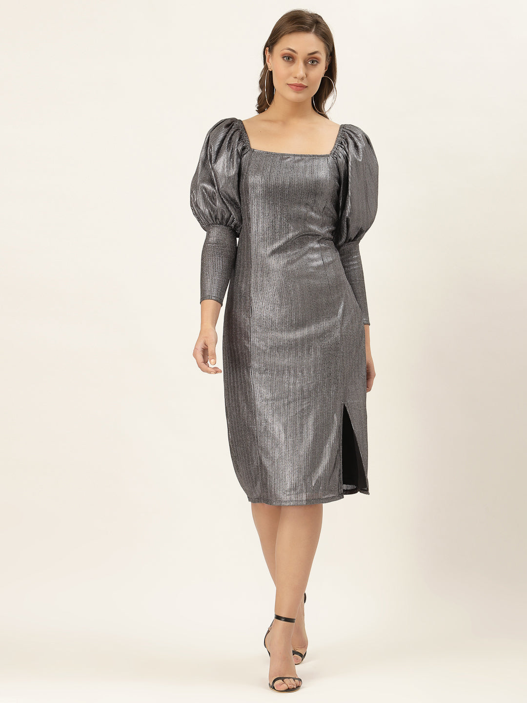 Blanc9 Metallic Puffed Sleeve Dress