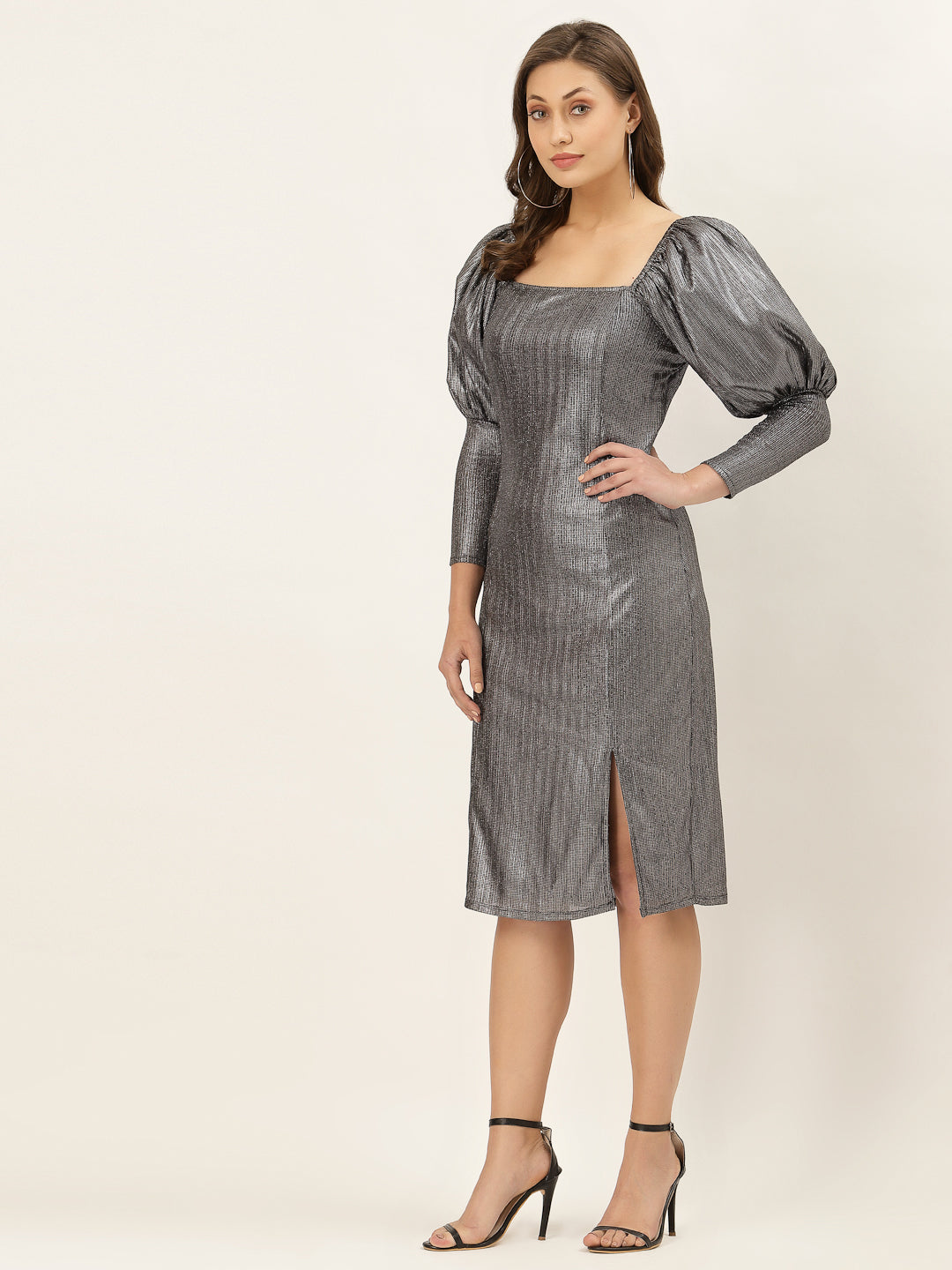Blanc9 Metallic Puffed Sleeve Dress