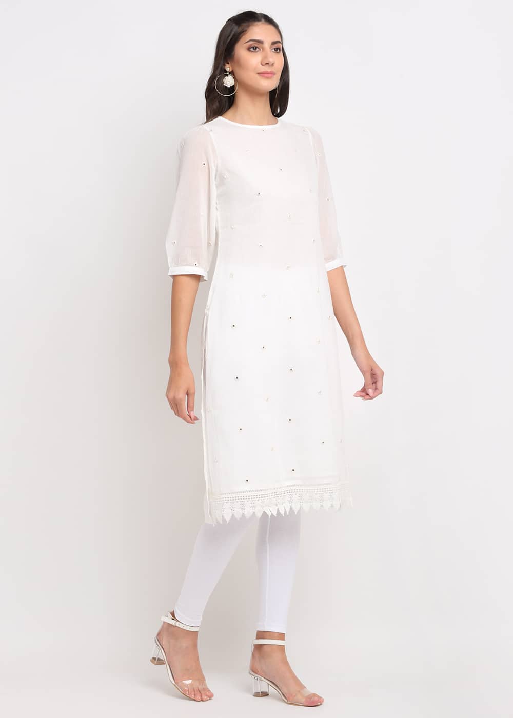 Blanc9 Mirror Work Embroidered White Kurti-B9EW28