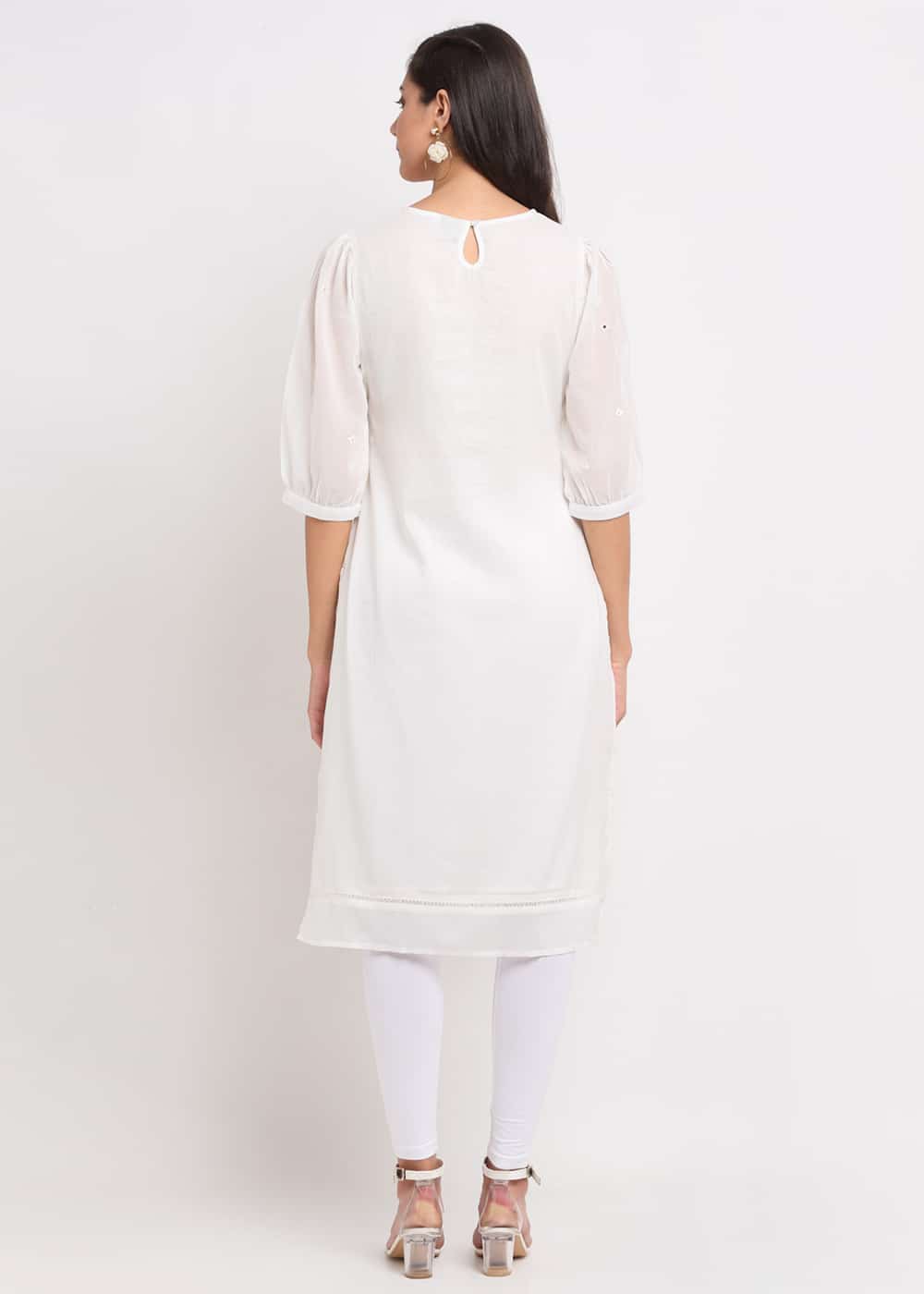 Blanc9 Mirror Work Embroidered White Kurti-B9EW28