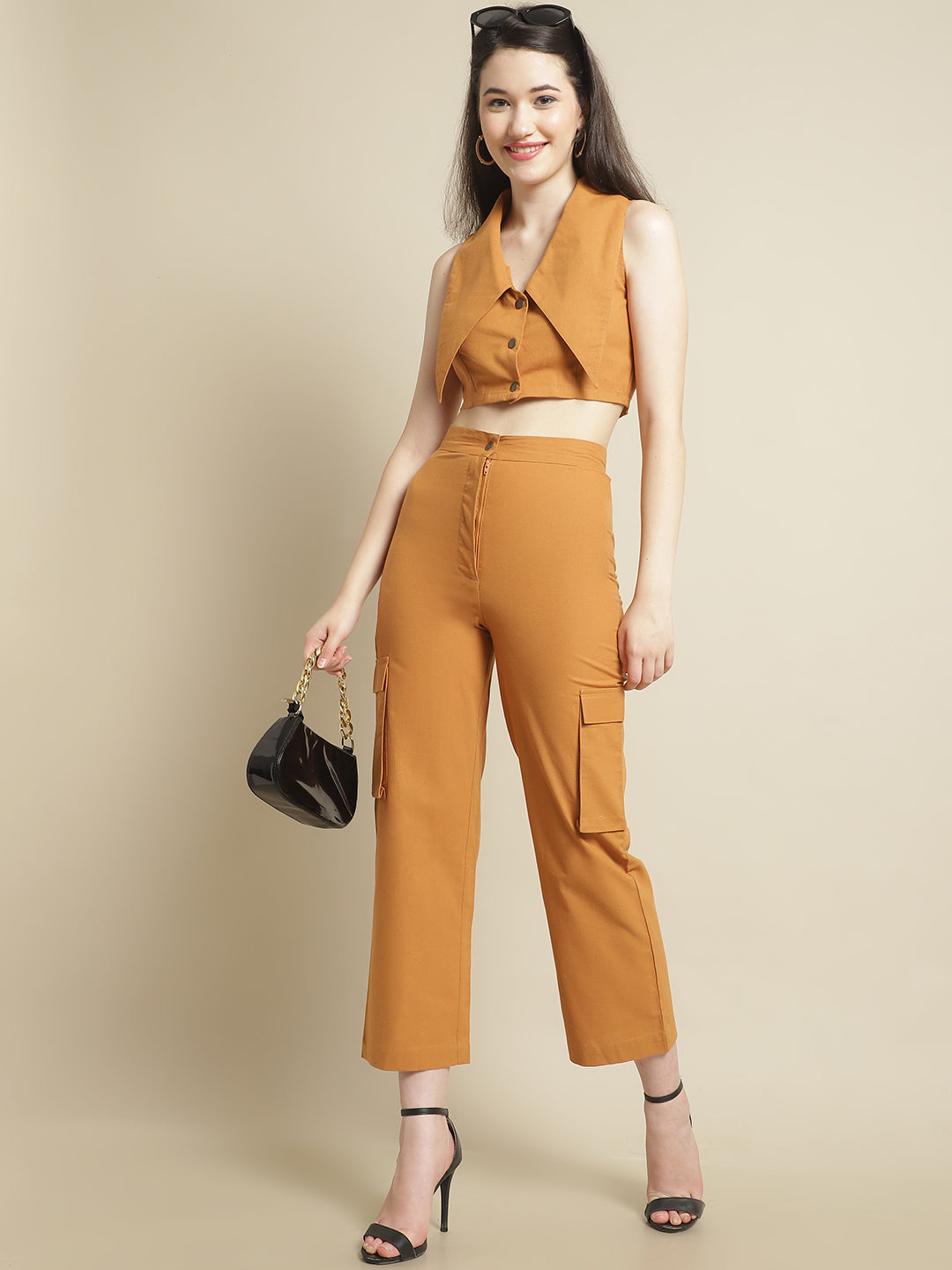 Blanc9 Mustard Crop Top With Pants-B9ST126