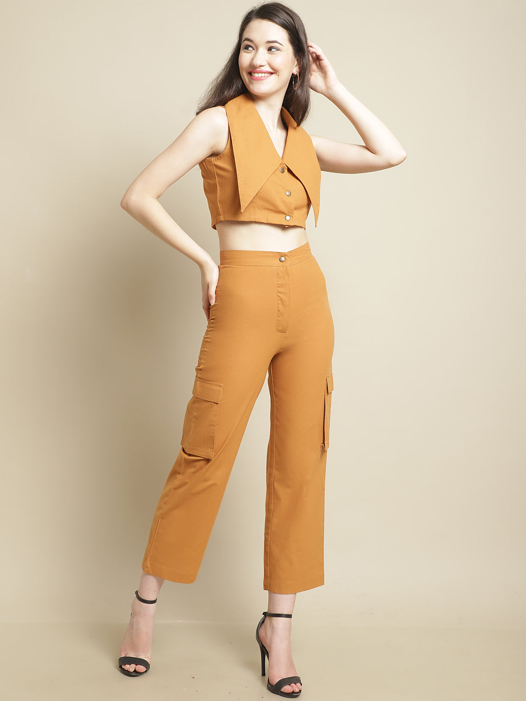 Blanc9 Mustard Crop Top With Pants-B9ST126