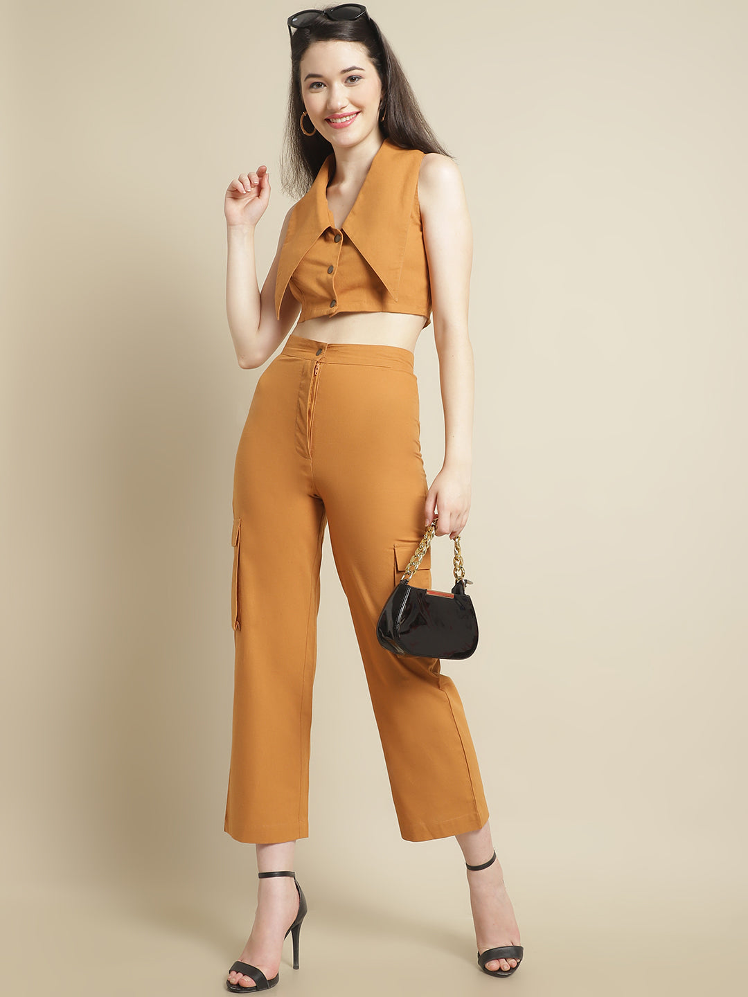 Blanc9 Mustard Crop Top With Pants-B9ST126