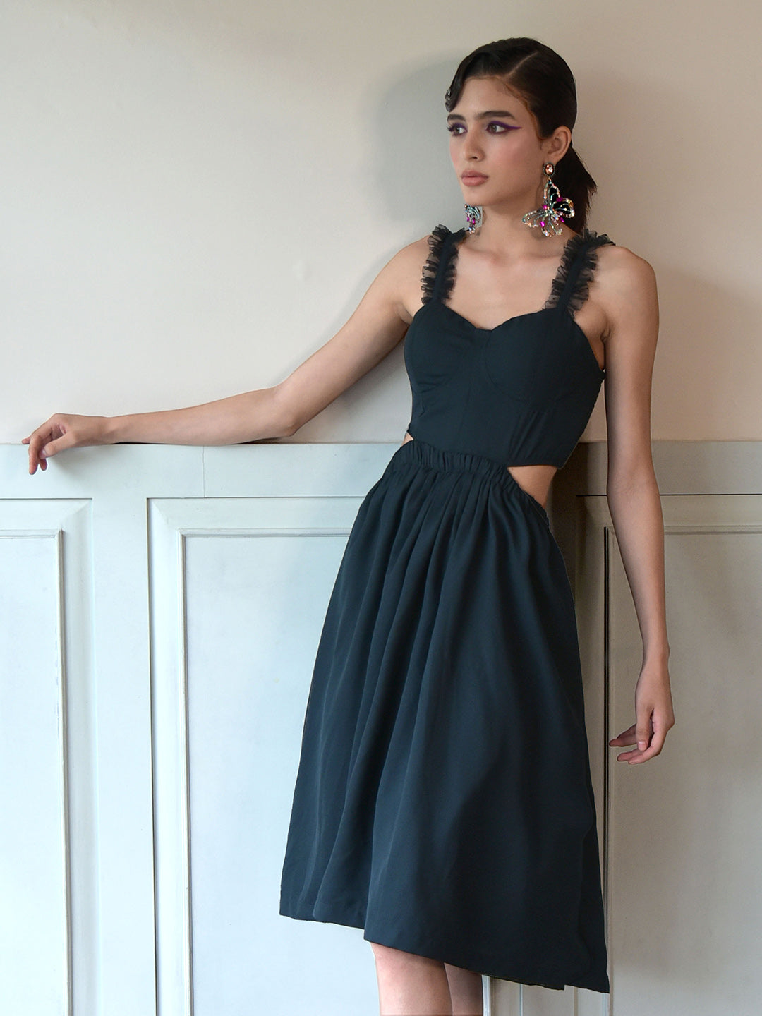 Navy Blue Cut-Out Flared Dress Navy Blue Cut-Out Flared Dress