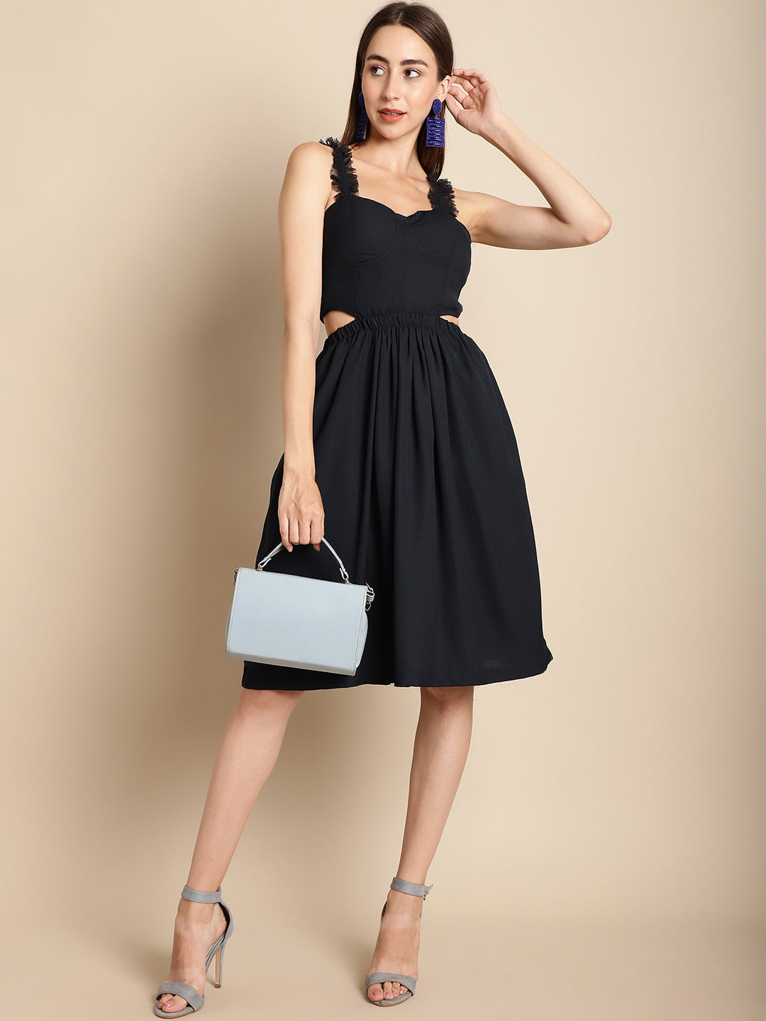 Blanc9 Navy Blue Cut-Out Flared Dress