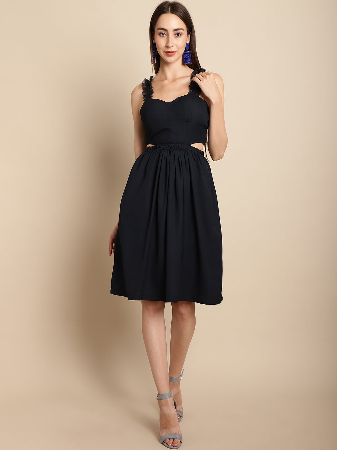 Blanc9 Navy Blue Cut-Out Flared Dress
