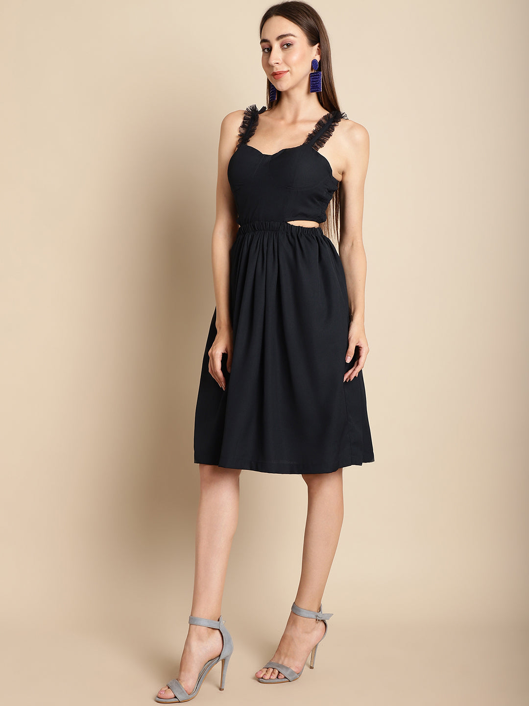 Blanc9 Navy Blue Cut-Out Flared Dress