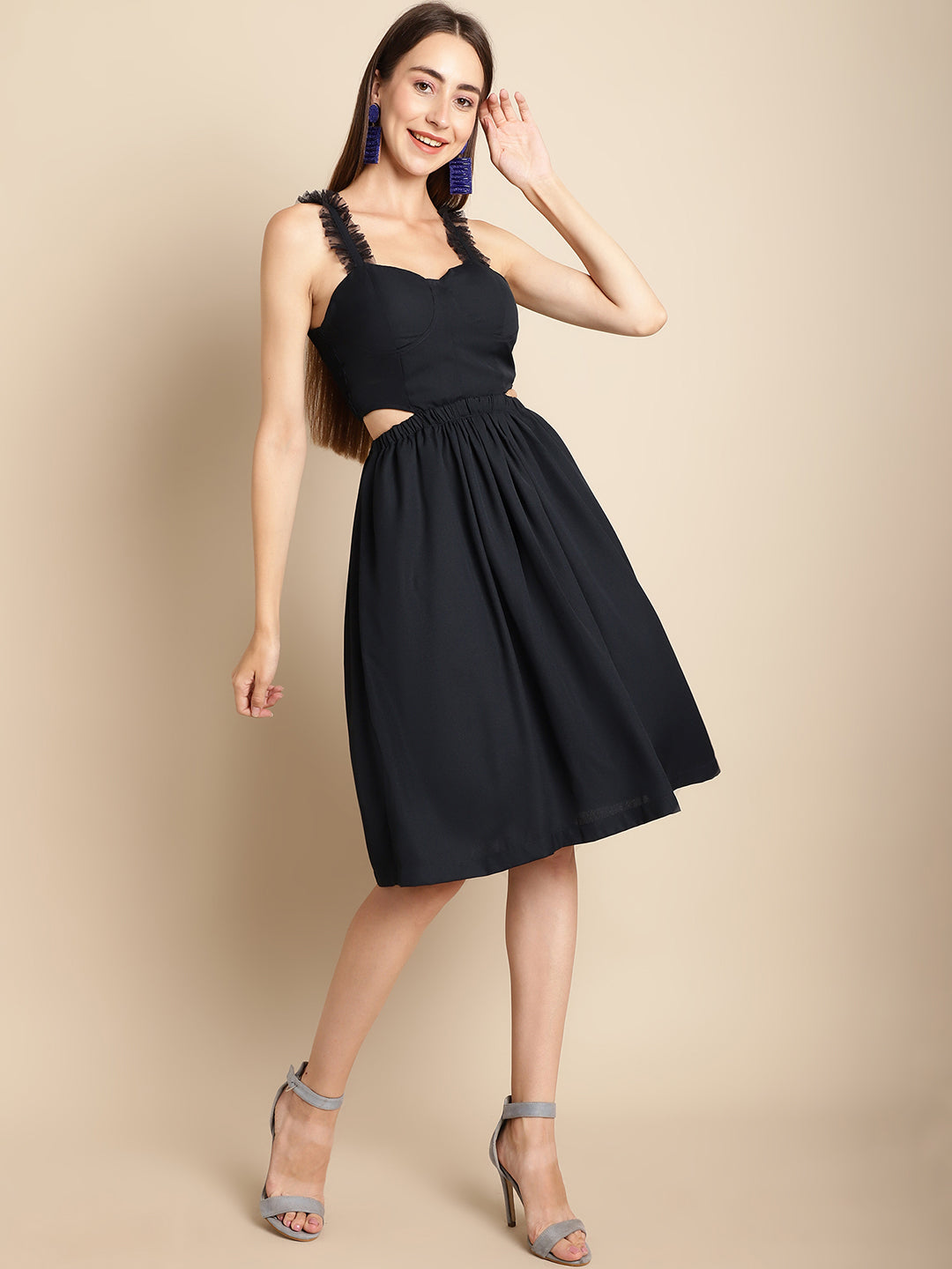 Blanc9 Navy Blue Cut-Out Flared Dress