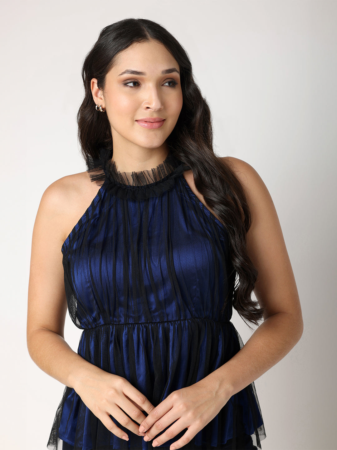 Denim Blue Fish Parade Peplum Top