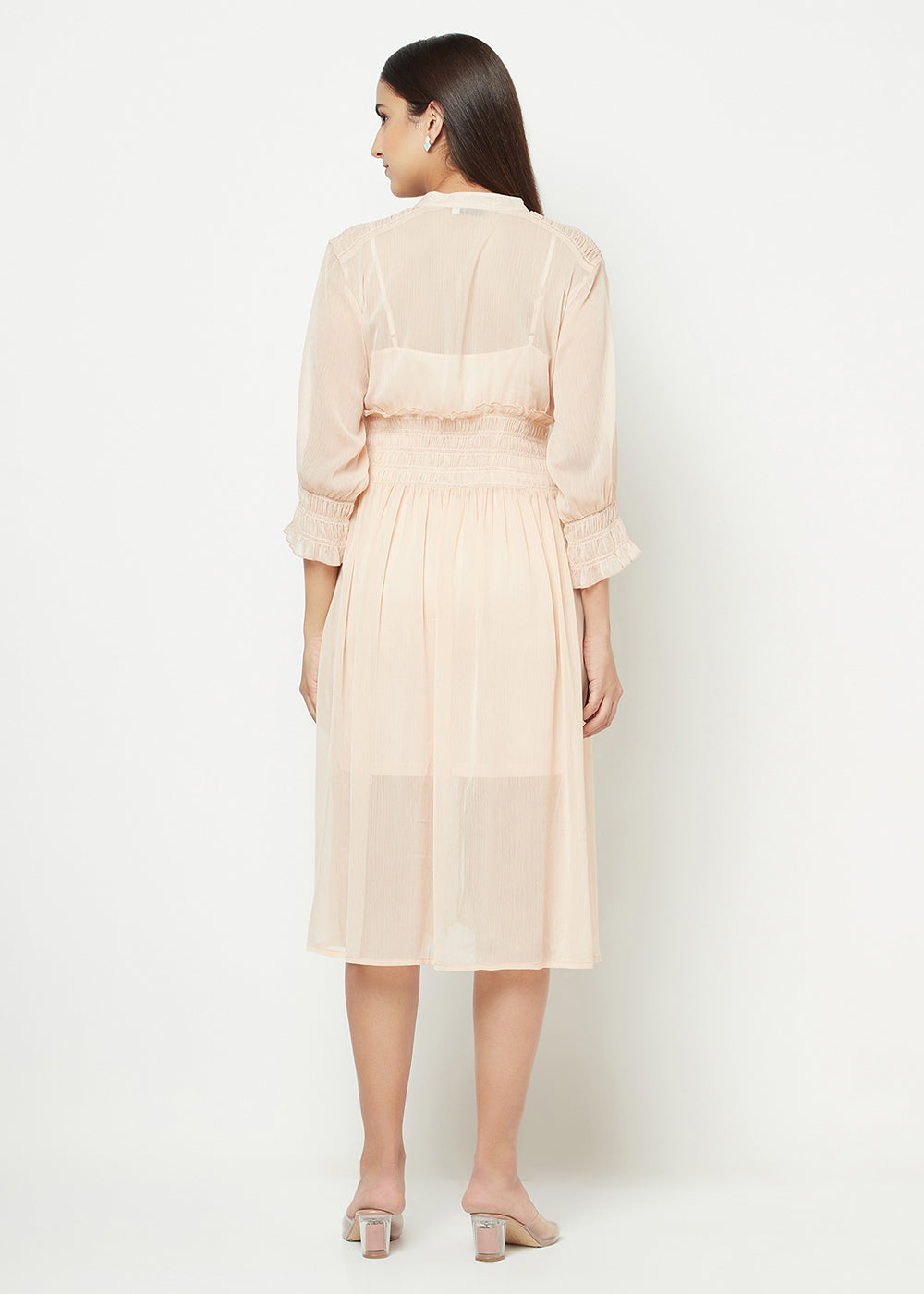 Blanc9 Nude Chiffon Smocking Dress