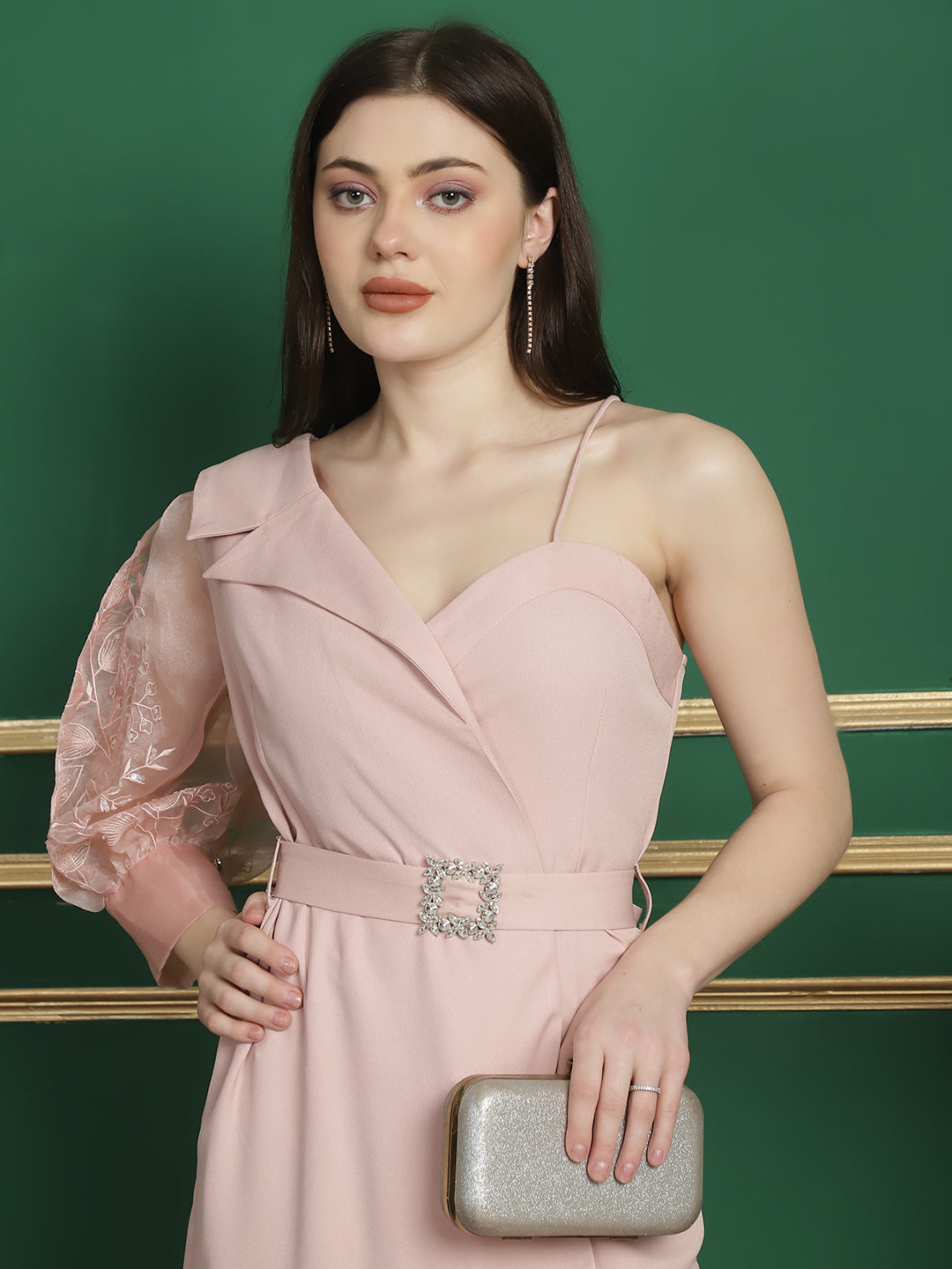 Blanc9One-ShoulderBeltedPartyDress