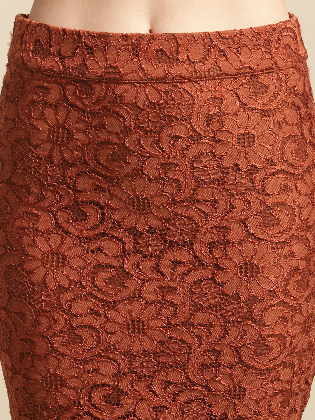 Blanc9 Orange 3Pc Lace Pencil Skirt With Organza Top-B9ST100