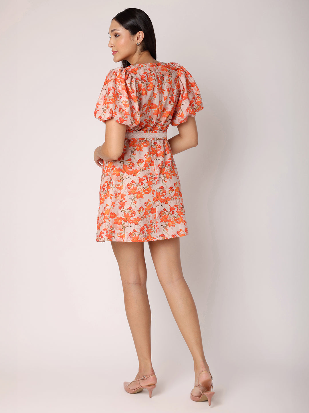 Blanc9OrangeFloralDresswithBelt