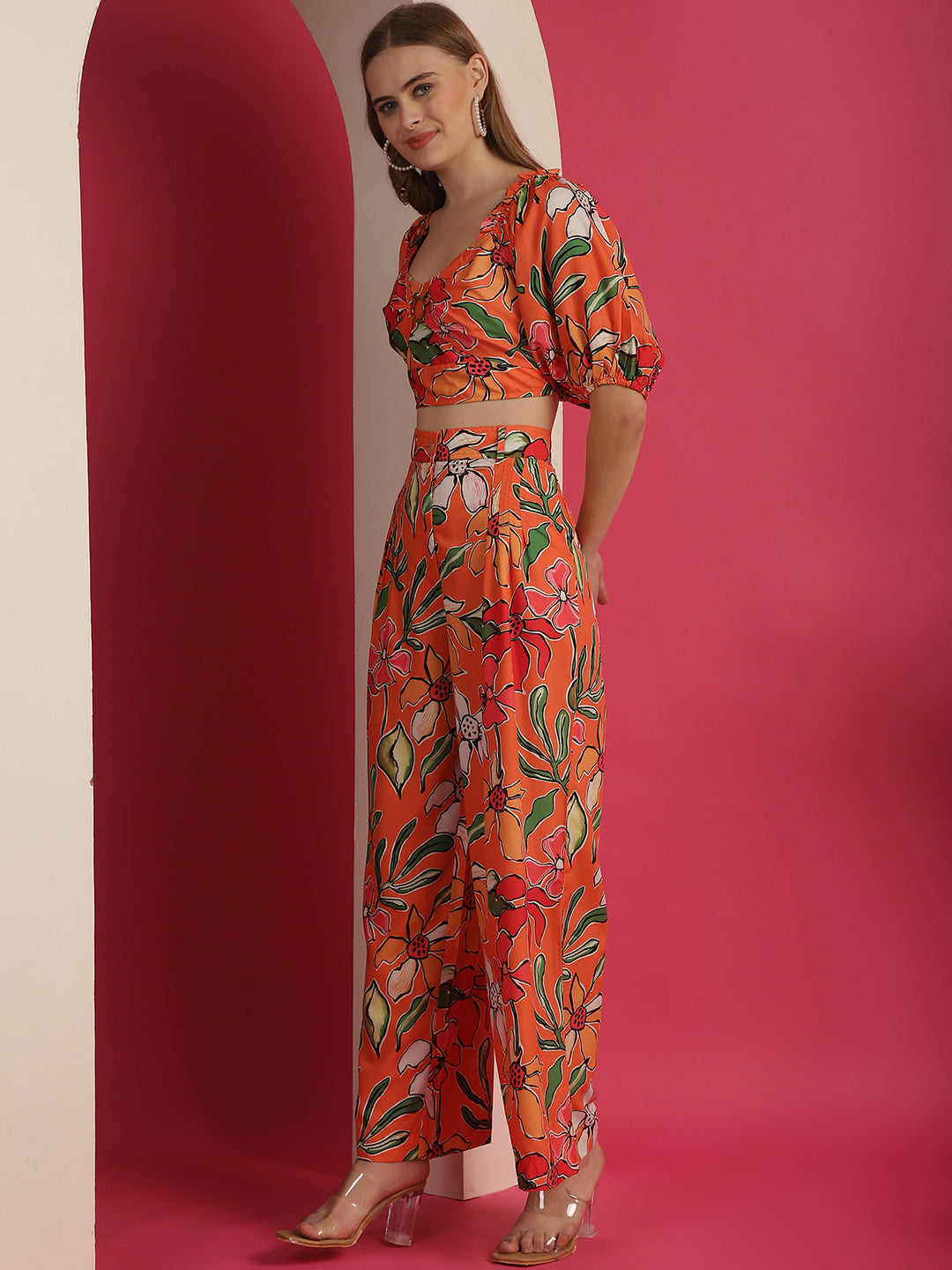 Blanc9 Orange Printed Co-Ord Set-