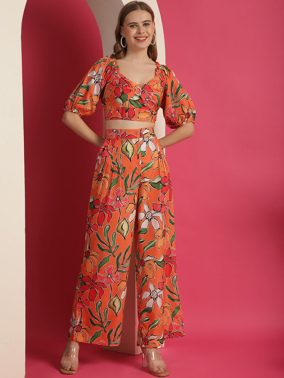 Blanc9 Orange Printed Co-Ord Set-