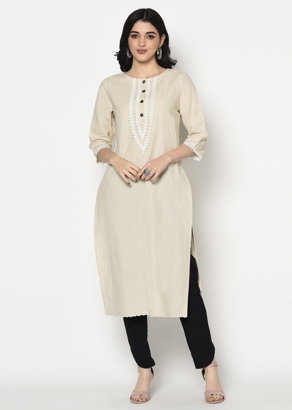 Blanc9 Organic Kurti with Lace Detail-B9EW20