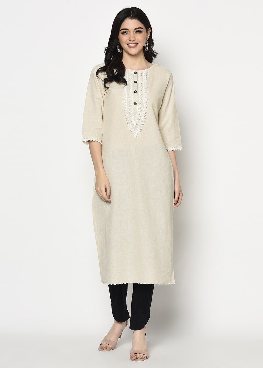 Blanc9 Organic Kurti with Lace Detail-B9EW20