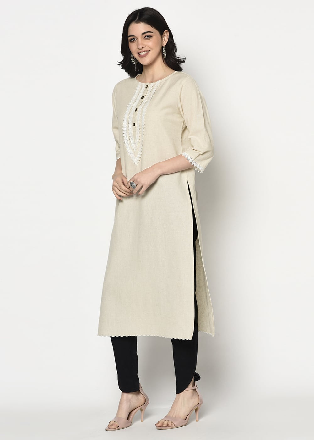 Blanc9 Organic Kurti with Lace Detail-B9EW20