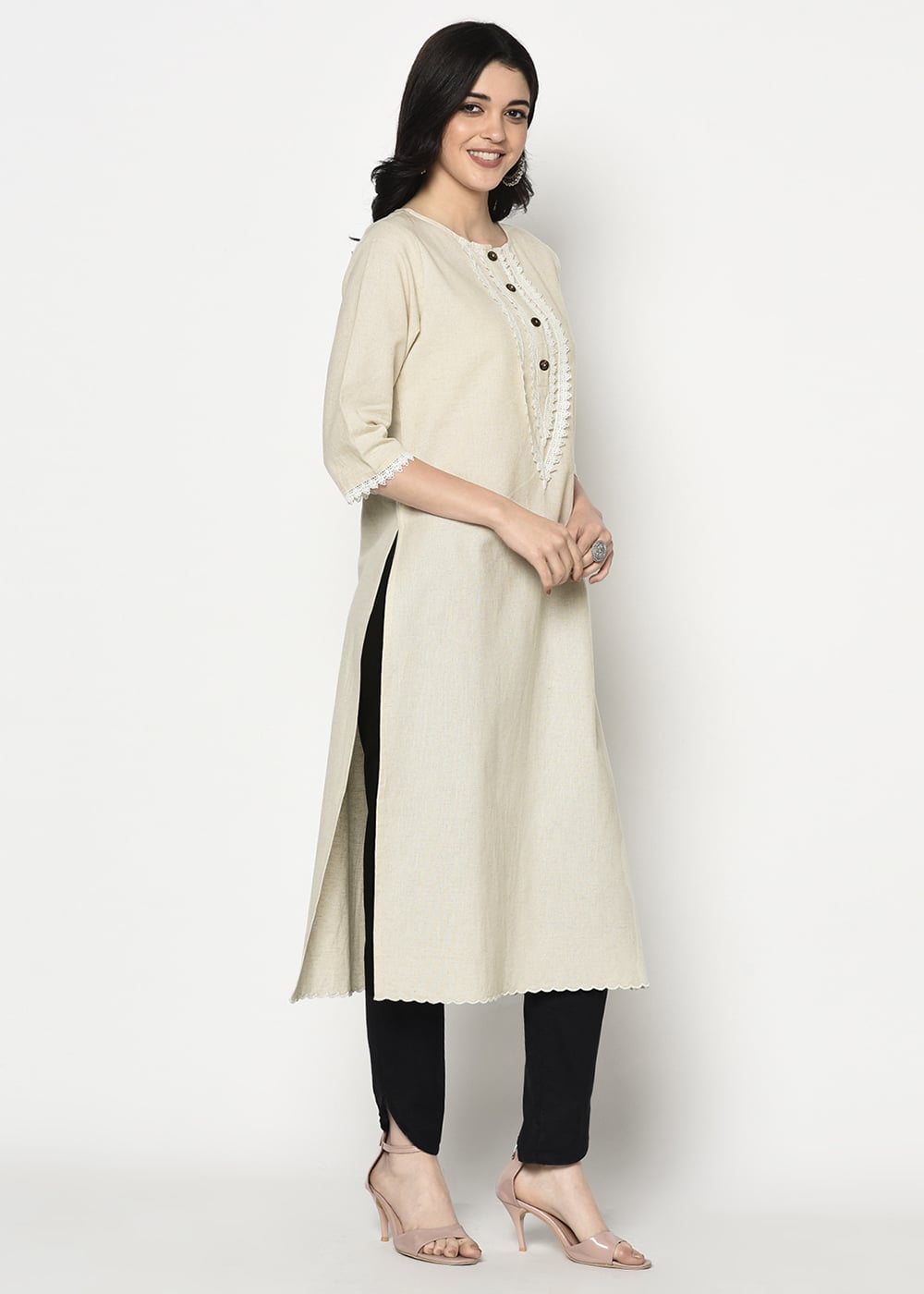Blanc9 Organic Kurti with Lace Detail-B9EW20
