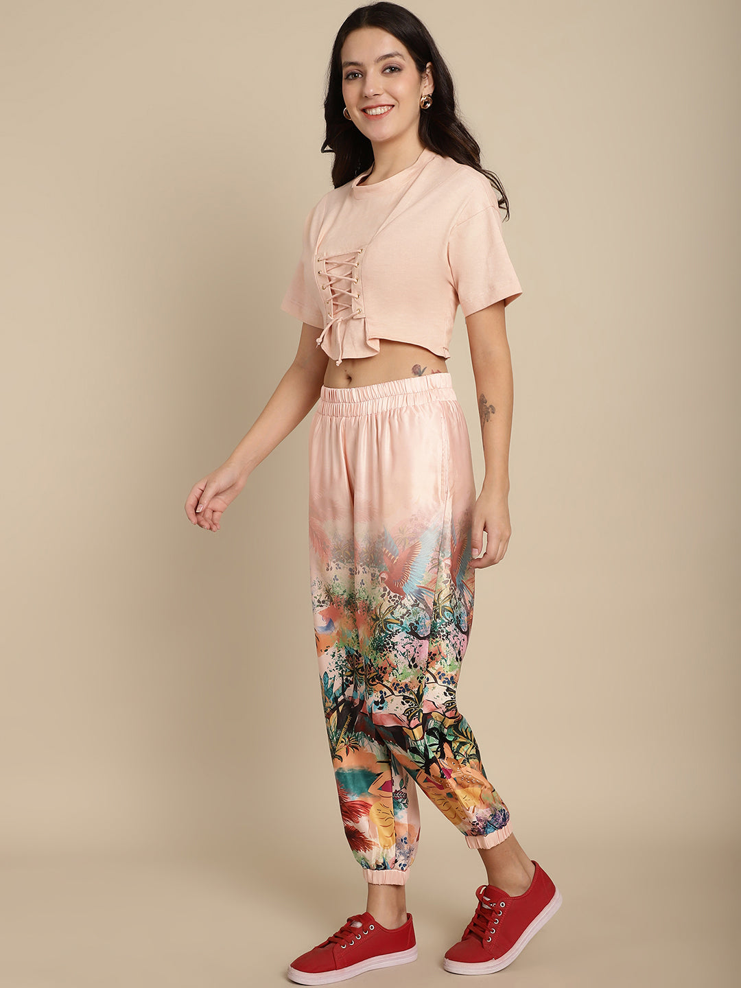 Blanc9 PRINTED JOGGER WITH EYELET TOP