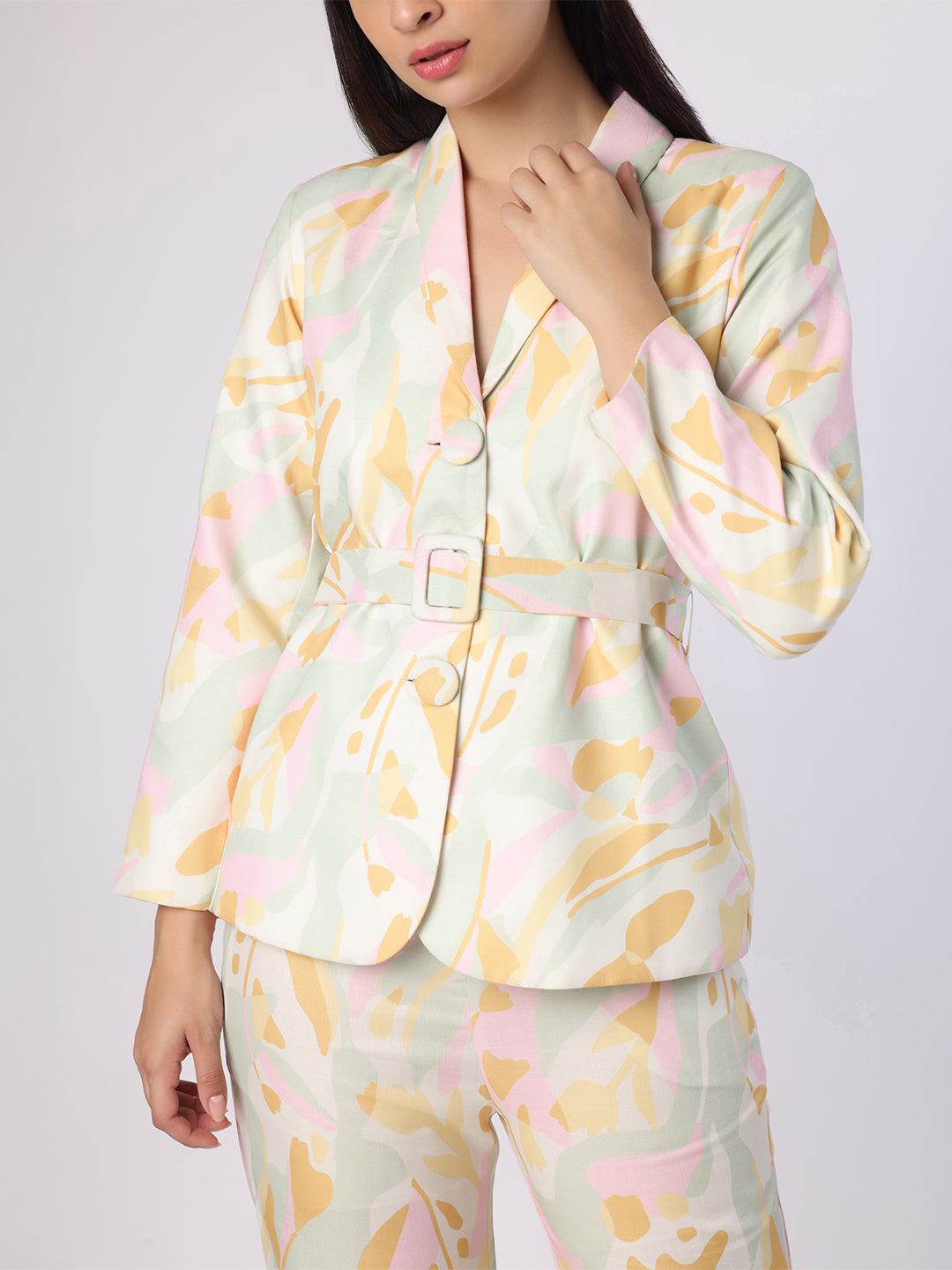 Blanc9 Pastel Abstract Printed Blazer-Trouser Set