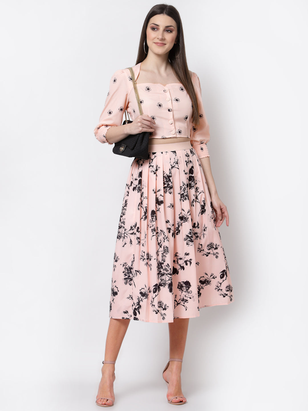 Blanc9 Peach Floral Co-ord Set-B9ST67