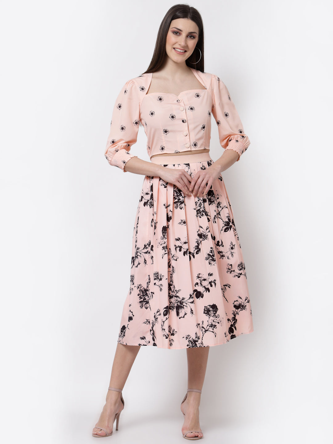 Blanc9 Peach Floral Co-ord Set-B9ST67
