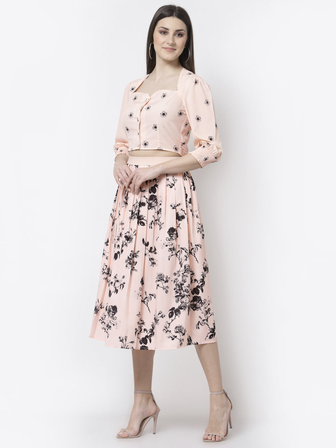 Blanc9 Peach Floral Co-ord Set-B9ST67