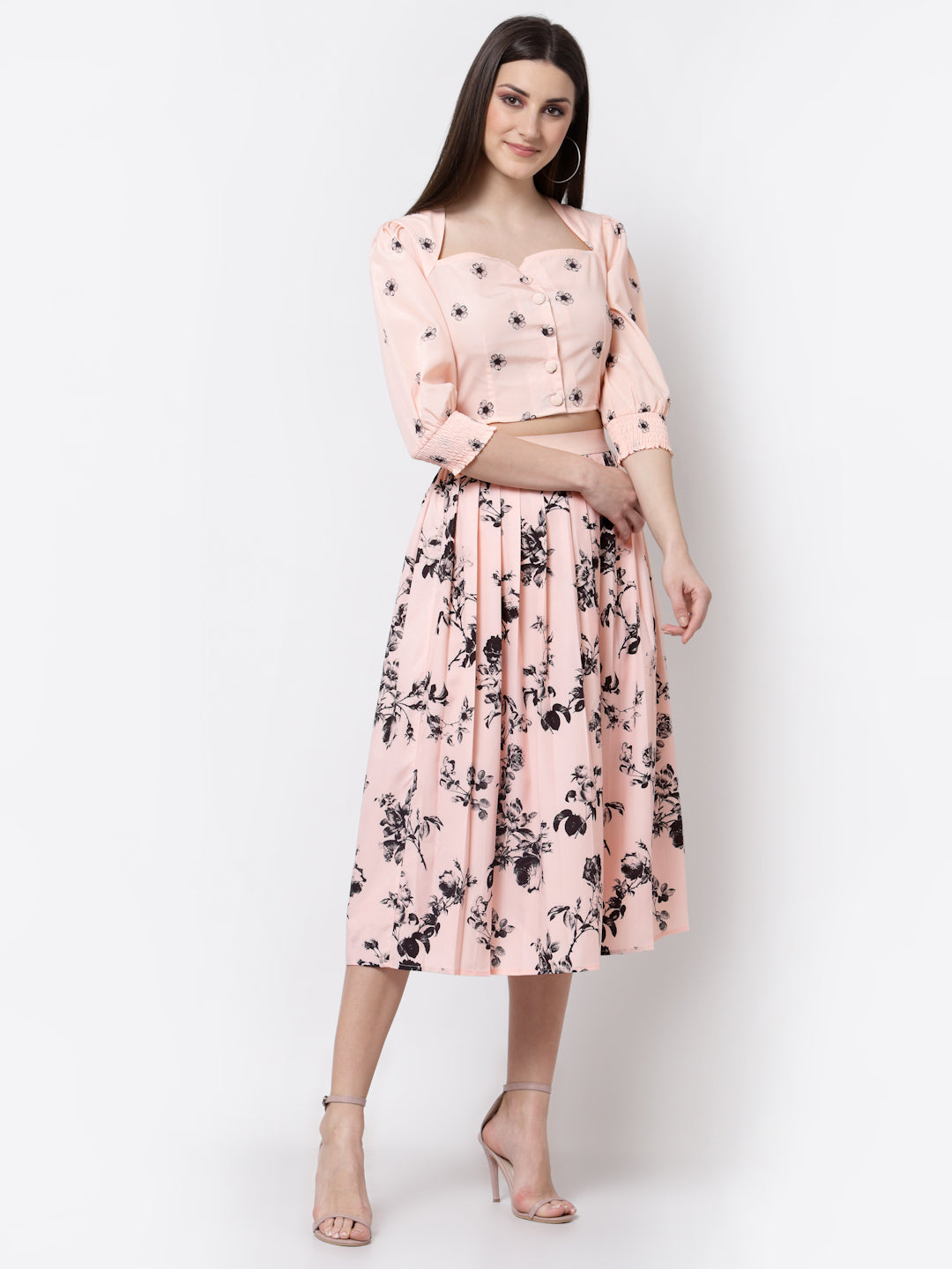 Blanc9 Peach Floral Co-ord Set-B9ST67