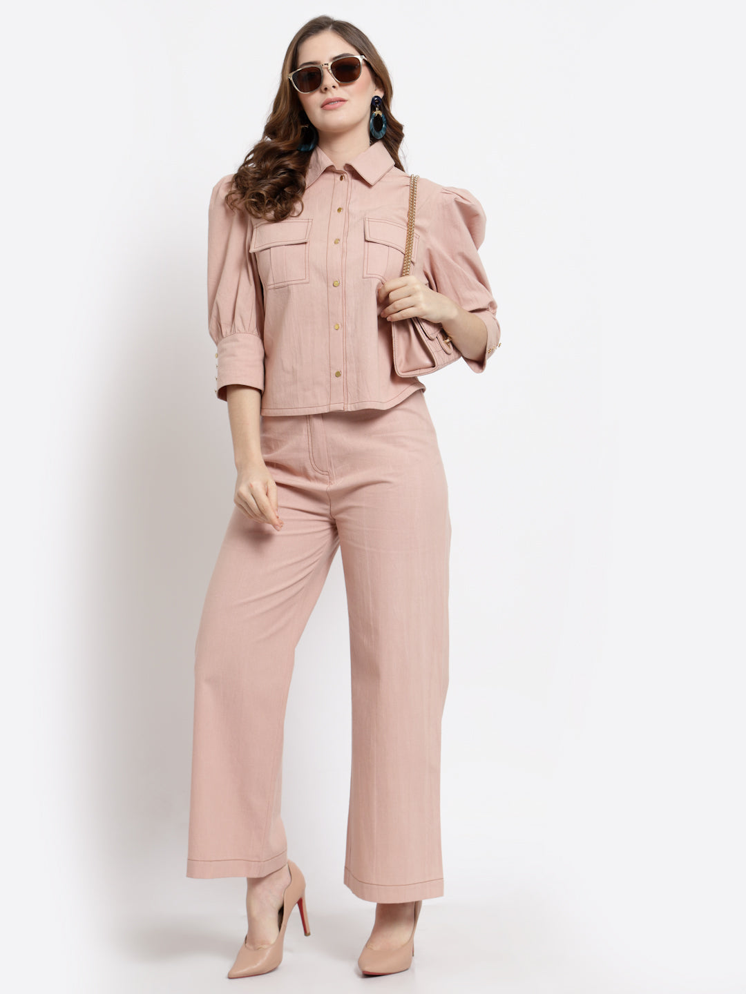 Blanc9 Peach Shirt With Trouser Set