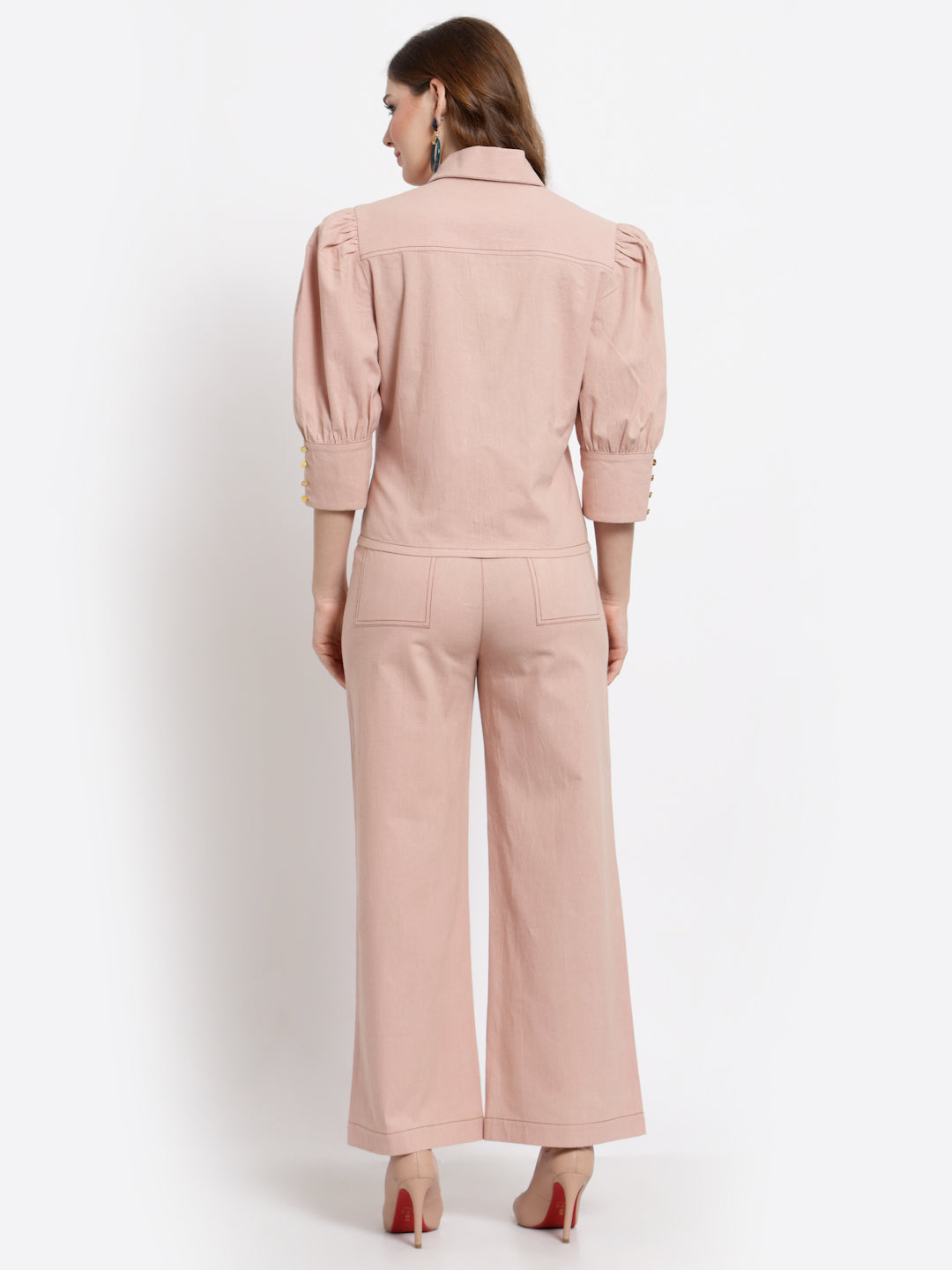 Blanc9 Peach Shirt With Trouser Set