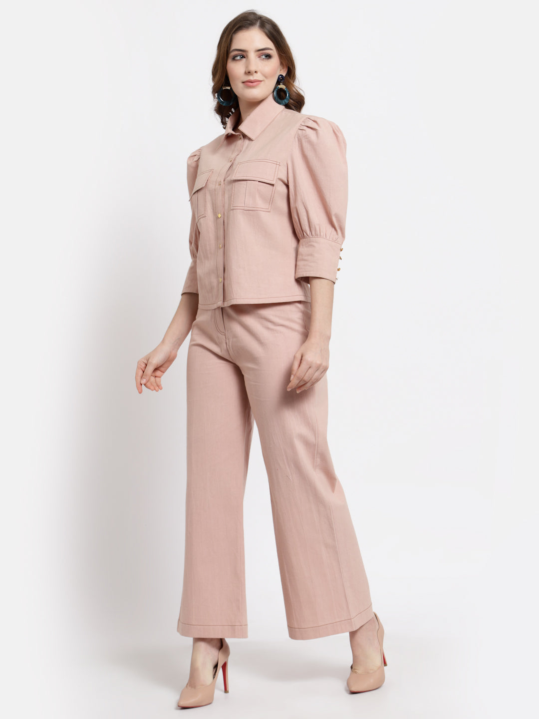 Blanc9 Peach Shirt With Trouser Set
