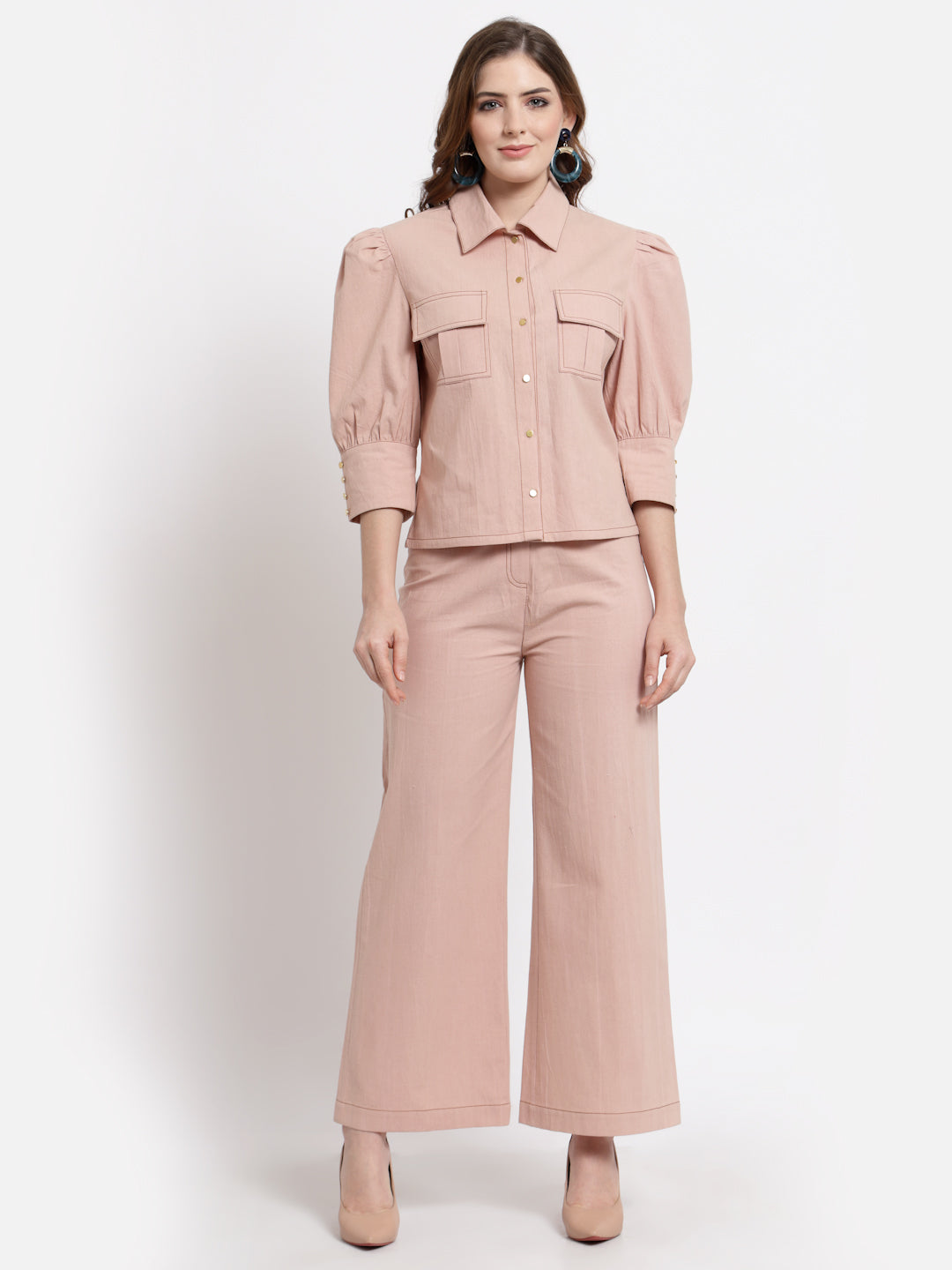 Blanc9 Peach Shirt With Trouser Set